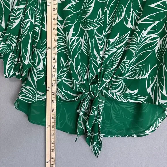 Chicos Tie-Front Green Palm V-Neck Tropical Blouse Green Sz 0 US 4/6 Small - Picture 10 of 11